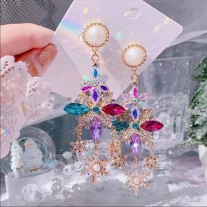 Crystal Waterdrop Dangle Earrings Snowfall Flower